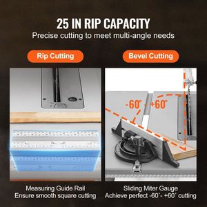 Sierra de Mesa Portátil Compacta de 10 Pulgadas para Obras de Construcción, 15 Amperios, con Hoja de 40 Dientes, Capacidad Máxima de Corte de 25 Pulgadas, Velocidad de Corte de 4500 RPM para Trabajos en Madera - Product Image 3