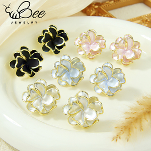 New Trendy 14k Gold Color Enamel <b>Stud</b> <b>Earrings</b> European Non Tarnish Jewelry Hypoallergenic Flower <b>Earring</b> For Women - Product Image 6