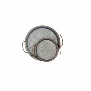 Plateau de service ovale galvanisé avec poignées métalliques, finition brute, pour usage résidentiel, plateaux de service pour aliments et boissons - Product Image 2