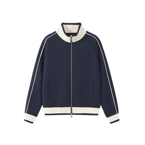 Sweat-shirt à col montant contrasté et manches raglan avec double fermeture éclair pour homme – Manteau décontracté automne-hiver - Product Image 6