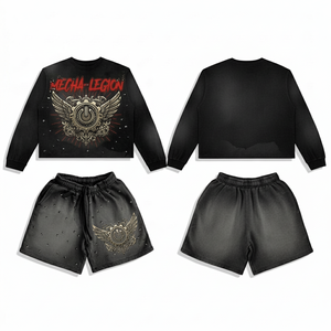 Ensembles de T-shirts pour hommes PENTO INDUSTRY 100% Coton avec logo frontal, ensemble décontracté deux pièces short et t-shirt, impression par transfert thermique, coupe oversize, collection automne - Product Image 1