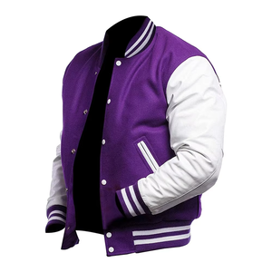 OEM Embroidery Chenille Patches Custom Logo Winter Varsity Jacket Stand Collar Front Logo Breathable Windproof <b>Men</b> - Product Image 1