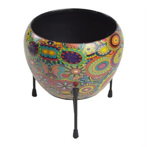 Printed Design Metal Iron Plant <b>Pot</b> With Iron <b>Stand</b> Round Shape Perfect for Indoor Living Room and Garden Decoration - Product Image 1