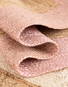 Tapis de couloir fait main en jute naturel rose et blanc avec bordure, pour cuisine, couloir, entrée, décoration intérieure - Product Image 4