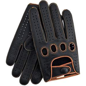 Guantes de Conducción de Cuero Negro con Palma Perforada y Costuras Amarillas, Guantes de Karting de Alta Calidad con Tela Resistente al Fuego - Product Image 5