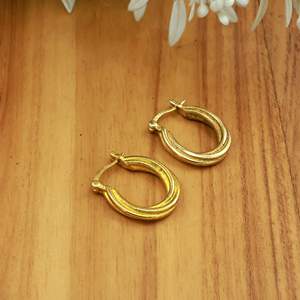 Pendientes de aro ovalados dobles chapados en oro, estilo vintage, gruesos, tipo Heggie, para mujer, regalo de Navidad - Product Image 4