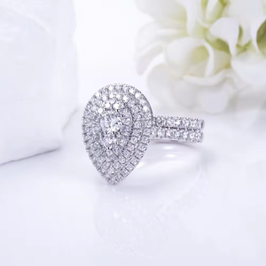 Anillo clásico de diamantes con corte pera para mujer, oro blanco, halo, joyería de compromiso, diamantes cultivados en laboratorio con certificación IGI, color D - Product Image 4