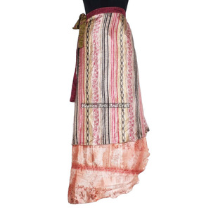 Achetez des jupes enveloppantes bohèmes colorées pour femmes, en soie vintage, longues, à porter enroulée autour du corps, à 2 couches, réversibles, magiques, 38 pouces, sarong - Product Image 3