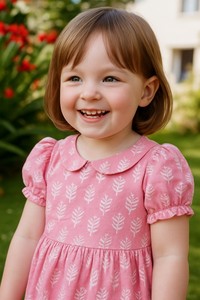 Vestido de herencia atemporal para niñas con mangas abullonadas de cuello Peter Pan vintage y abalorio con estampado de bloques hecho a mano en colores elegantes - Product Image 3