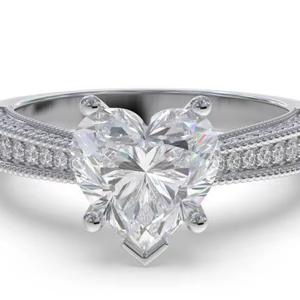 Anillo vintage con diamante en forma de corazón y redondo de 0.75 quilates, diamante cultivado en laboratorio en oro amarillo, blanco, rosa y platino de 18 quilates. - Product Image 1