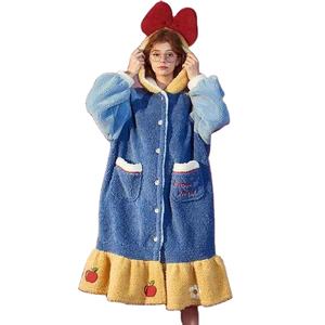 Women's <b>Hooded</b> Nightdress <b>Robe</b> Lingerie Homewear Bathrobe Sleepwear Thickened Winter Plus Size Nightgown - Product Image 1