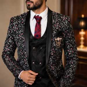 Traje de esmoquin de diseñador personalizado para hombre, traje de novio premium para boda, blazer formal de tres piezas, a medida, de un solo botón, de poliéster - Product Image 1
