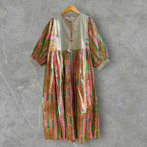 Women Bohemian Style Cotton Handmade Summer Dress <b>Balloon</b> Sleeves Stripe Printed Maxi Dress Wholesale - Product Image 4
