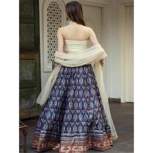 Increíble azul marino Digital impreso arte seda Sangeet Wear Lehenga Choli - Product Image 2