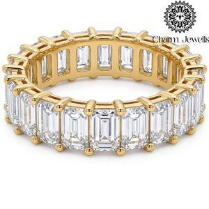 Anillo de Compromiso Charm Jewells con Moissanita, Banda de Eternidad, Plata 925, Chapado en Oro de 14K, Engaste de Garras, Corte Cojín, Clásico para Mujer, Certificado IGI - Product Image 1