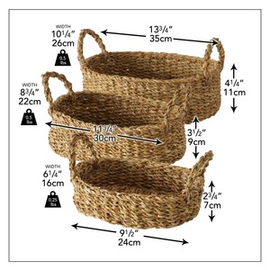 Juego de 3 cestas ovaladas de mimbre marino, cestas de almacenamiento hechas a mano, venta al por mayor, ecológicas, hechas en Vietnam - Product Image 2