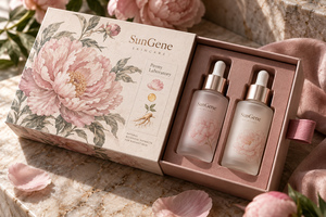 Caja de Embalaje Personalizada con Cajón Extraíble para Suero de Laboratorio Peony Duo Ribbon - Product Image 1