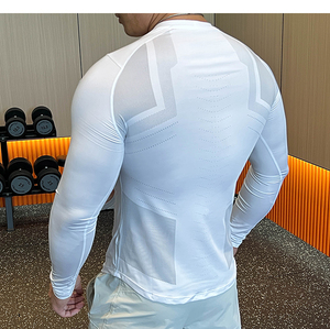 Men's <b>Long</b> <b>Sleeve</b> <b>Compression</b> <b>Shirt</b> O-Neck Solid Color Quick Dry Knitted Sporty Style Slim Fit - Product Image 3