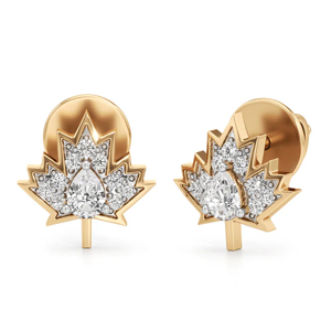 Pendientes de Oro Sólido de 18K con Diamantes en Forma de Hoja de Arce, Corte Pera, Clásicos para Uso Diario para Mujer - Product Image 1