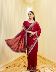 Sari de Mezcla de Seda Bordado Estilo Bollywood KV (Púrpura) - Product Image 2