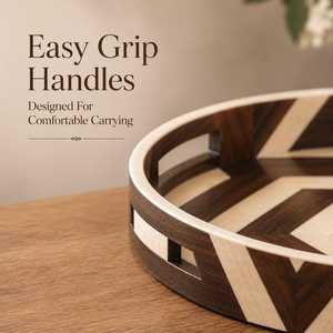 Premium Bone Inlay Round Organizer <b>Tray</b> with Elegant Geometric Inlay Pattern for Jewelry, <b>Perfume</b>, Candles & Bathroom Essentials - Product Image 5