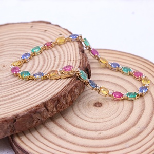 Handmade 18K Yellow Gold Multi Stone Tennis <b>Bracelet</b> for Women-IGI Certified Anniversary Engagement Party & Wedding Gift Jewelry - Product Image 2