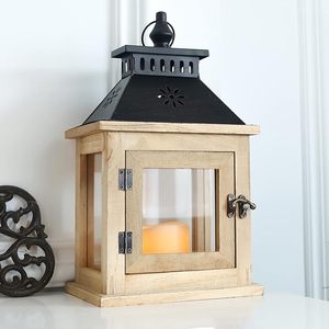 Farol de Madera Estilo Rústico para Decoración del Hogar, con Techo Metálico, para Mesa - Product Image 5