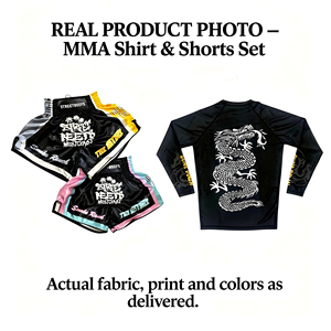 Conjunto de Entrenamiento de Artes Marciales Personalizado, Sublimado, Pantalones Cortos y Camiseta para Hombre, Secado Rápido, Conjunto de Entrenamiento de Kickboxing, Logotipo Personalizado, Venta al Por Mayor - Product Image 4