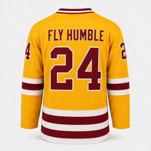 เสื้อฮอกกี้น้ำแข็ง Fly Humble สำหรับผู้ชาย คอวี แขนยาว สีเหลือง สีแดงเลือดหมู สีขาว พิมพ์ชื่อทีมตามสั่ง แห้งเร็ว ระบายอากาศได้ดี ผลิตจากโพลีเอสเตอร์ - Product Image 4
