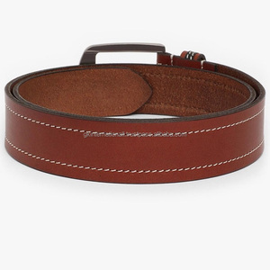 Fancy White Stitching Full Grain Tan Brown Cinturón casual de cuero de vaca original para hombres con hebilla de zinc plateado mate tamaños personalizados - Product Image 1