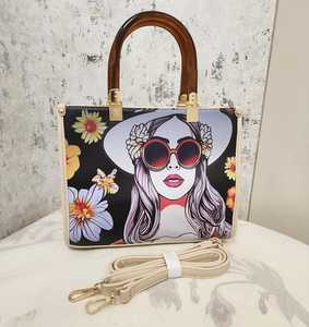 Floral Print Women Canvas Tote Bag with Beige <b>Strap</b> and Open Closure Portable Summer Handbag for Daily Use - Product Image 2