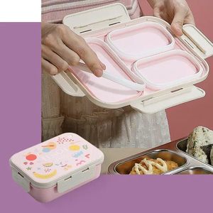 Boîte à lunch en acier inoxydable 3 compartiments, boîte bento pour enfants, conteneur alimentaire rectangulaire portable, boîte à lunch en acier inoxydable - Product Image 4