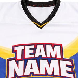 Camiseta de Hockey sobre Hielo Sublimada Personalizada, Manga Corta, Azul, Amarillo, Rojo, Nombre del Equipo, Camiseta Deportiva Transpirable para Hombre - Product Image 5