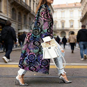 Vente flash sur Temu : manteau long à imprimé floral paisley, veste décontractée surdimensionnée pour femmes, veste élégante - Product Image 3