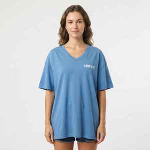 Women's <b>Blue</b> V-Neck Short <b>Sleeve</b> T-Shirt Loose Fit 100% Cotton Casual Jersey Logo <b>Top</b> - Product Image 3