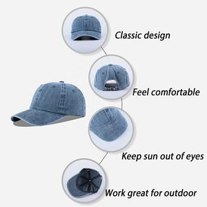 Gorra de béisbol ajustable de nuevo diseño 100% algodón lavado Denim Puff estampado deportivo papá sombrero para hombres y mujeres - Product Image 6