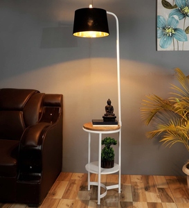 Lampe sur pied trépied de luxe en métal noir et tissu avec base en bois, OEM ODM, faible MOQ, prix d'usine, vente en gros, approvisionnement en vrac - Product Image 3