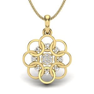Classic Yellow Gold Diamond Pendant With Round Brilliant Cut Center And Side Stones For Women's Everyday Wear - Product Image 1