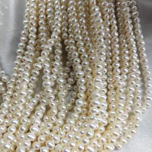 Collar de Perlas de Arroz Pequeñas de 3-4 mm, Perlas de Agua Dulce Semiterminadas Casi Elípticas, Perlas Sueltas No Nucleadas - Product Image 4