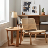 Mesa Auxiliar Redonda Moderna de Madera de Teca Sólida, Mesa de Centro de Madera Hecha a Mano, Mueble Ecológico para Sala de Estar