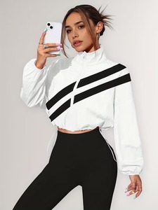 Female Windproof Running Jogger Set | Stand Collar Crop <b>Top</b> <b>Coat</b> & Flexible Elastic Sweatpants Training Uniform Pieces - Product Image 5