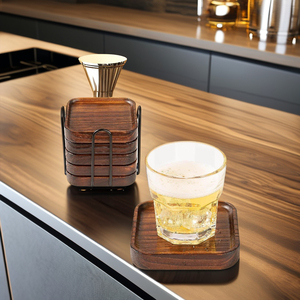 Natural Acacia Wood <b>Drink</b> <b>Coaster</b> Set Square Wooden <b>Coasters</b> for <b>Drinks</b> Kitchen Tabletop Protection for Dining Occasions - Product Image 6
