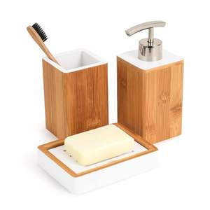 Highly Demanded Hot Trend Eco-Friendly Luxury 3-Piece <b>Wood</b> <b>Bathroom</b> Accessories Set Toothbrush Holder Soap Dispenser <b>Storage</b> - Product Image 4