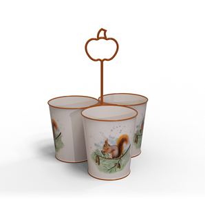 I BELIEVE IN SANTA Twin Bucket Caddy Metal Storage Holder with Wooden Handle <b>Red</b> and White Christmas Design - Product Image 3