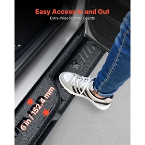 Barres de protection latérales en acier carbone noir pour Jeep Wrangler JK 4 portes 2007-2018, marchepieds de 6 pouces, capacité de charge de 550 lb - Product Image 4
