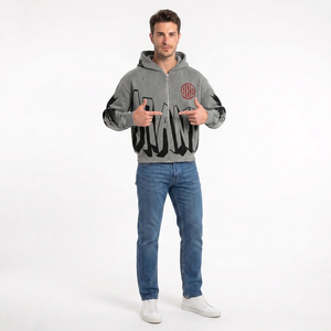Sudadera con Capucha Oversize con Cremallera Brandstate para Hombre, Gris, de Felpa Francesa, Estilo Urbano, con Estampado de Marca Audaz y Logotipo de Estrella - Product Image 6