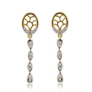 Minimalist <b>Tree</b> of Life Rose Gold Long Earrings with Twisted Diamond Bar Daily Wear Fine Jewelry - Product Image 3
