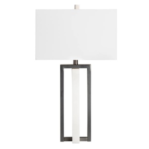 High End Marble <b>Table</b> <b>Lamp</b> With Architectural Open Frame <b>Base</b> Premium Fabric Shade And Modern Designer Elegance - Product Image 2
