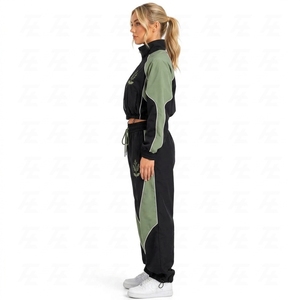 Conjunto Deportivo para Mujer, Chaqueta Cortavientos con Bloques de Color, Pantalones Jogger, Cuello Alto, Traje Deportivo Corto con Bordado - Product Image 6