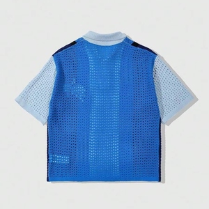 เสื้อถักผ้าฝ้ายผู้ชายลายเสือดาว ผลิตตามแบบ ODM แขนสั้น ตรวจคุณภาพด้วยเข็ม เข้ากับสไตล์ฮิปฮอป - Product Image 2